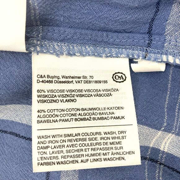 Clockhouse Off Shoulder Top S Blue Plaid Puff Sleeve Button Front Boho - Picture 11 of 11